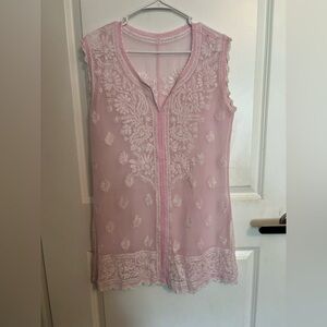 Pink Embroidered Kurta Sleeveless Top